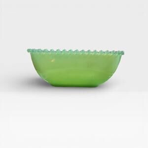 Vintage Jadeite Rare Candlewick Square Beaded Glass Bowl Green Antique